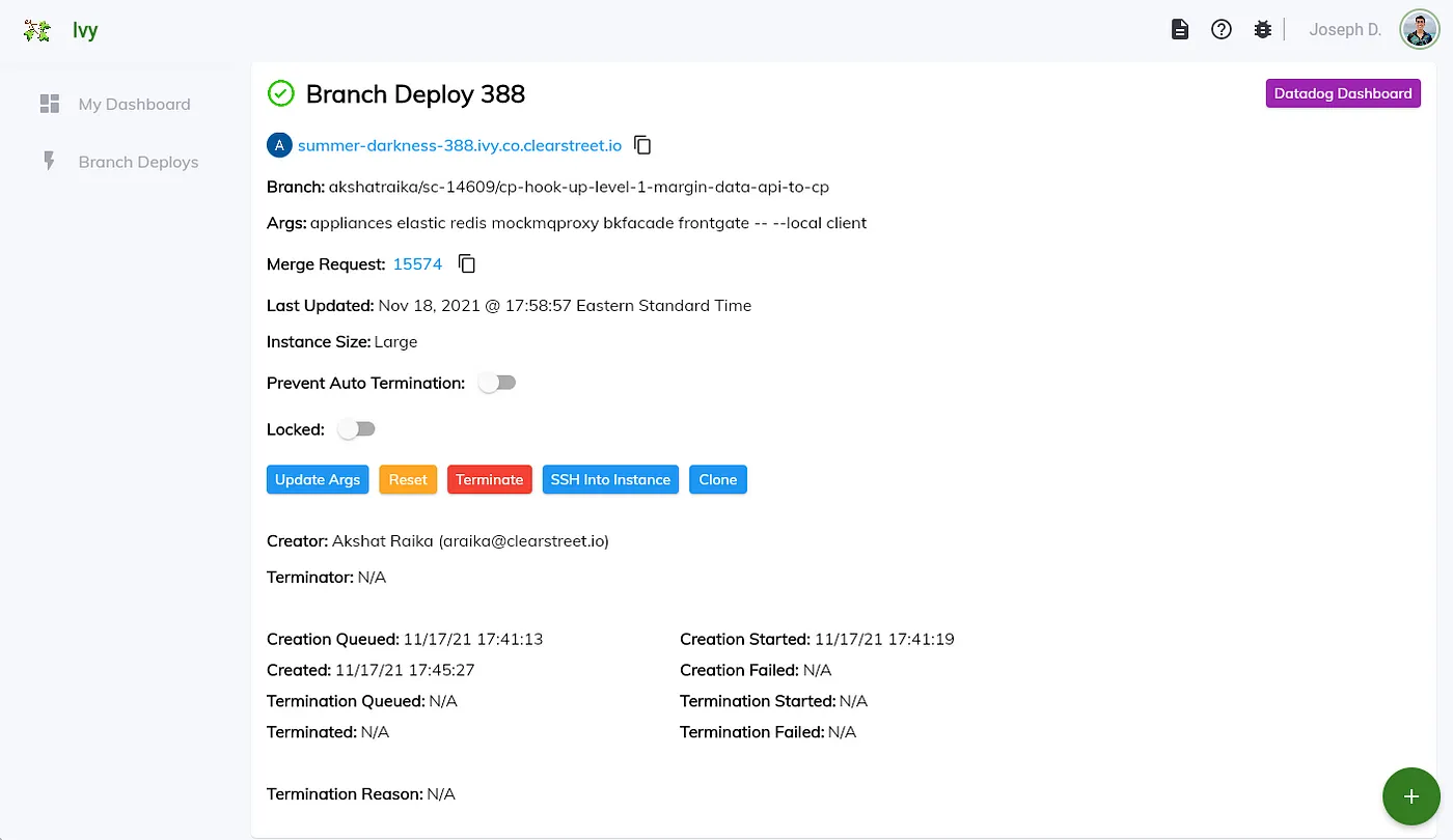 Branch deploy details page Branch deploy details page